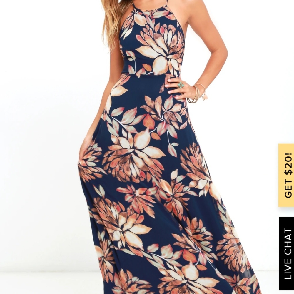 Adventure Seeker Navy Blue Floral Print Maxi Dress